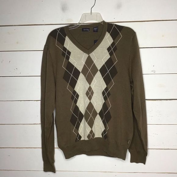 New Izod Sweater V Neck Cotton Brown - Picture 1 of 6